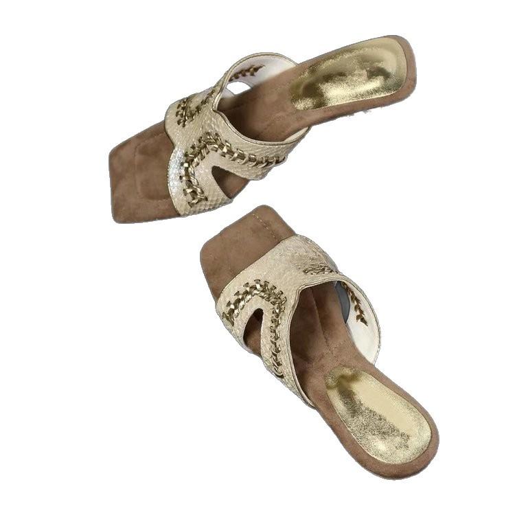 French beautiful h slippers women wear summer giant good-looking not tired feet with skirts high heels woven temperament cool slippers