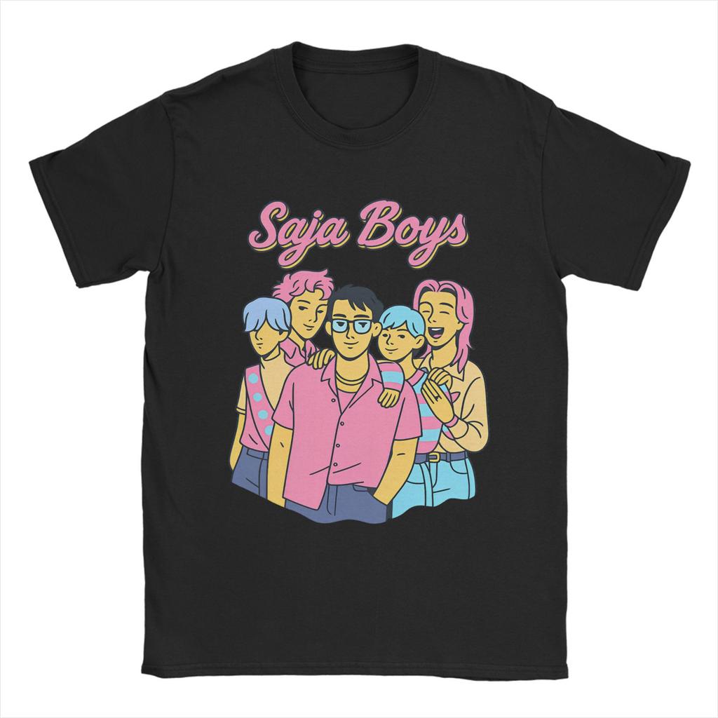Kpop Demon Hunters Animation Men's T Shirts Huntrix Saja Boys Humor Tees Short Sleeve Round Collar T-Shirt Pure Cotton Clothes