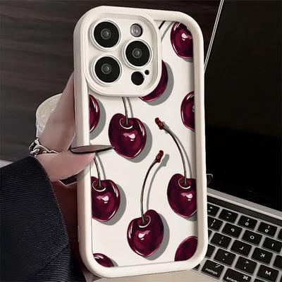 Simple Red Cherry Pattern Phone Case For iPhone 16 Pro Max 15 14 13 12 11 XS MAX X XR 7 8 Plus MINI 16E Shockproof Cover