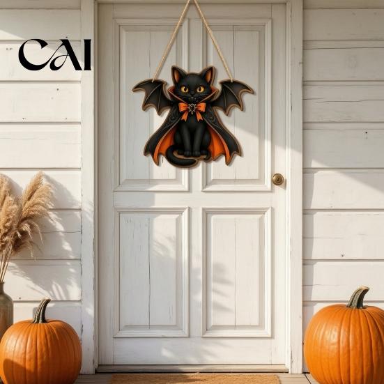 Seasonal Festive Photo Props Cute White Ghost Halloween Door Hanger, Pumpkin Witch Hat Welcome Happy Fall Farmhouse Decor Sign, Easy Hang for