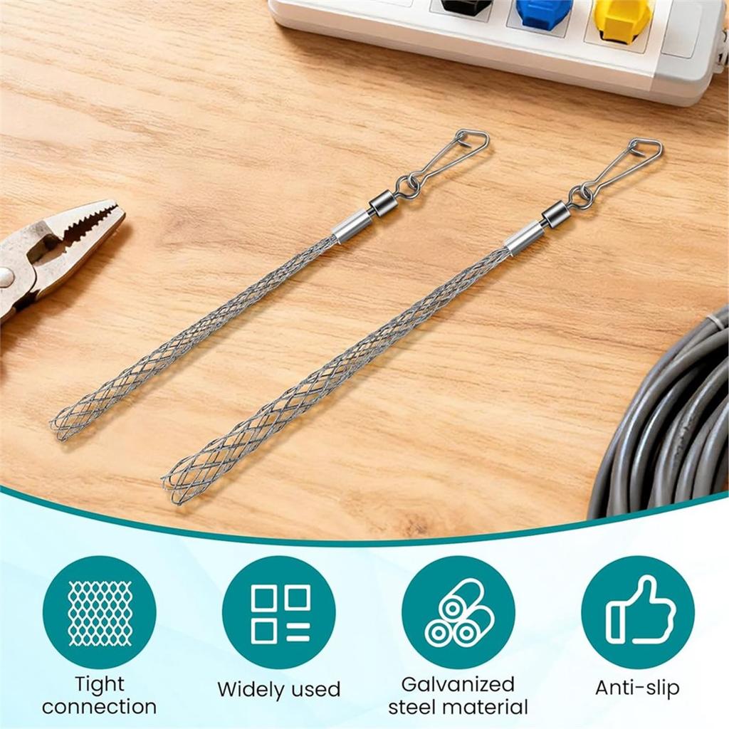 2 PCS Wire Pulling Grip Mesh Cable Pulls Metal Cable Puller Socks Wire Pulling Tools Wire Grip Flexible Snap