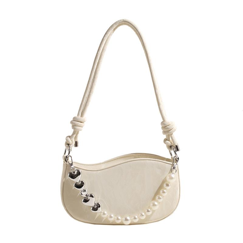 Simple solid color pearl chain underarm bag texture versatile shoulder bag lightweight messenger bag