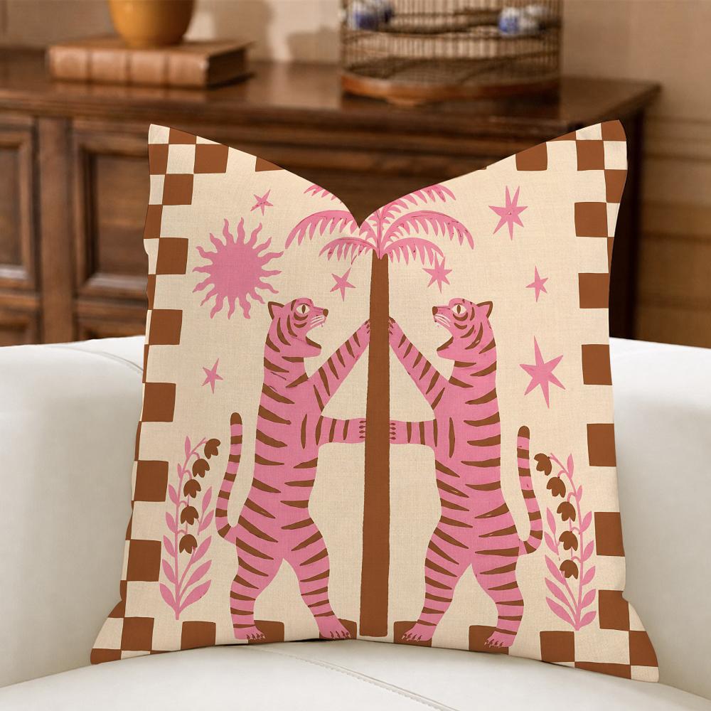 Polyester Retro 70s Animal Cushion Cover Natural Breathable Durable Printed Decor Pillow Case Sofa Bedroom Decor PillowCover