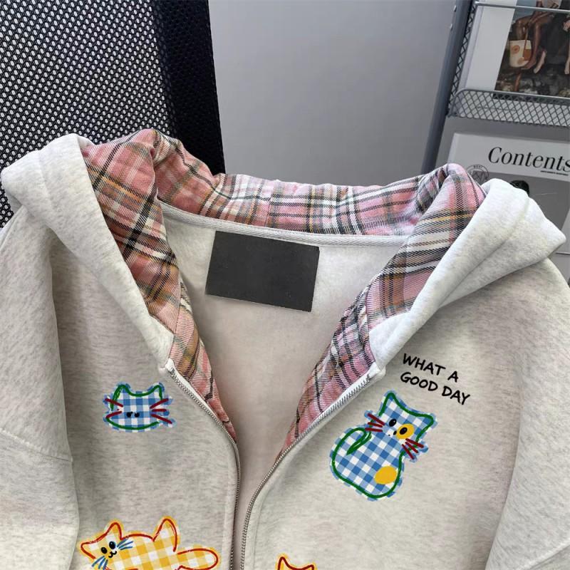 Unisex Oversized Hooded Sweatshirt With Fleece Lining Plaid Soft Milk Silk Fabric Casual Streetwear