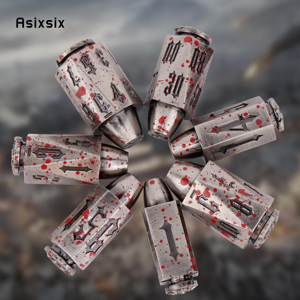 7 Pcs Silver Red Metal Bullet Black Number Sharp Edge Dice Polyhedral Dice Suitable for Role-Playing RPG Card Game