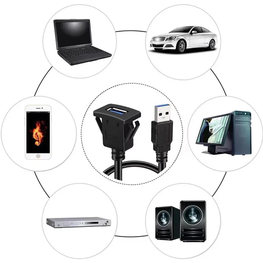 NEW USB 3.0 2.0 Port Male To Female Waterproof Flush Panel Mount Extension Cable with Buckle for Car Truck Boat Motorcycle 1M
