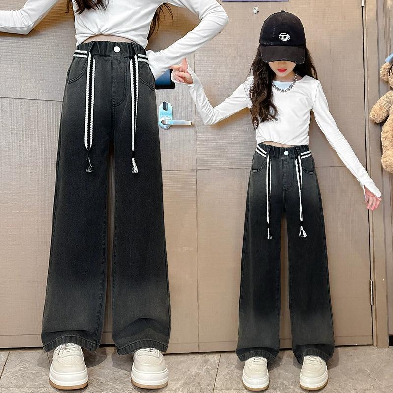 Teenage Girls Jeans Gradation Casual Wide Leg Pants Autumn Kids Clothes School Youth Children High Waist Trousers