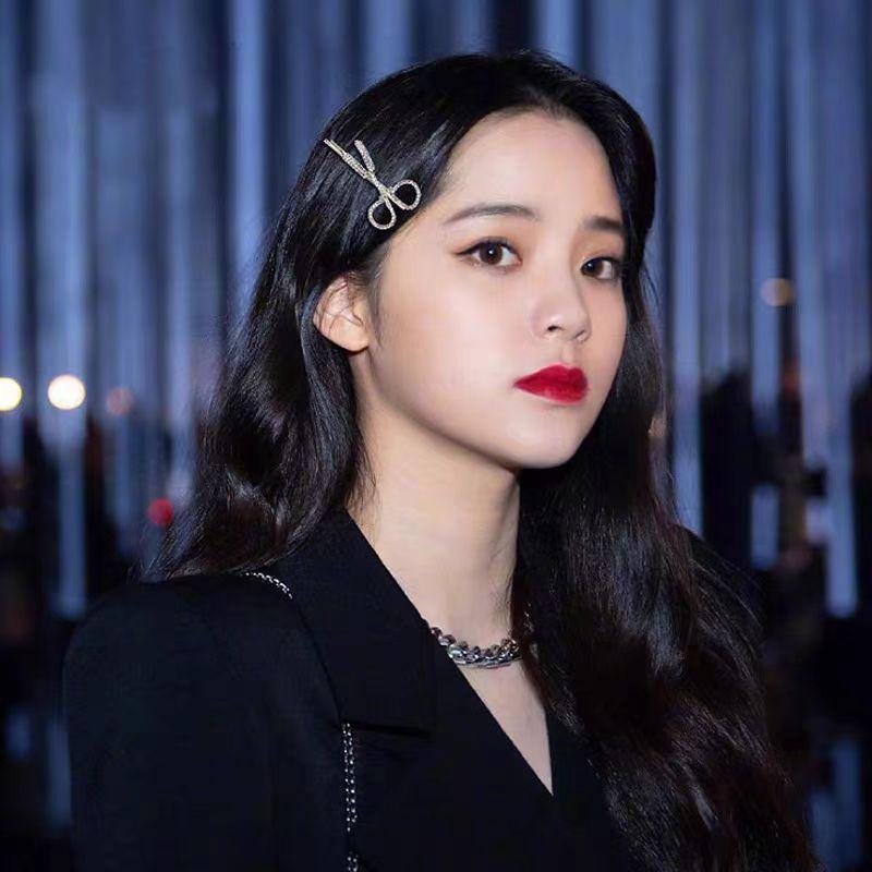Diamond Scissors Hairpin, Female Side Bangs Clip, Korean High-End Sense, One-Word Clip Hairpin Temperament, Fashion Clip Headdress.