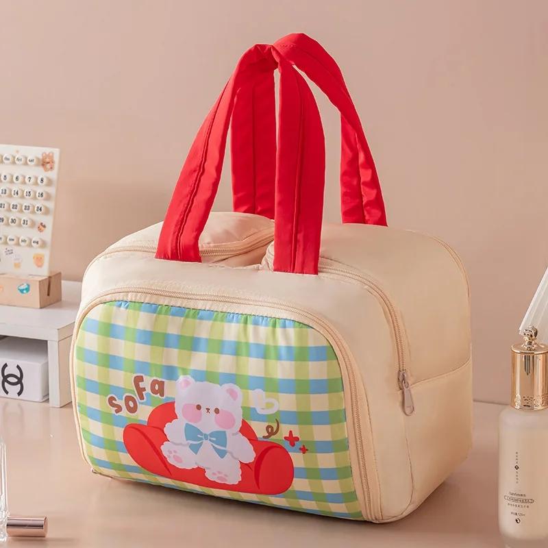 Cartoon Pattern Cute Portable Lightweight Makeup Bag Women's Travel Storage Bag Handheld Organizer Cosmetic Pouch Wash Bag