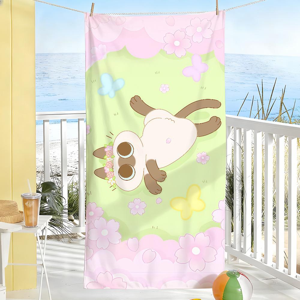 Kawaii A-Azuki Siamese Cat Towel Sports Quick Dry Travel Camping Gear Sandproof Soft Light Large Beach Towel