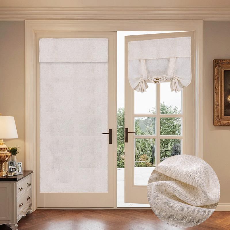 Natural Texture Semi-Blackout Door Curtain Linen Exterior Privacy Screen Self-Adhesive No Drill Installation Woven Interior Partition