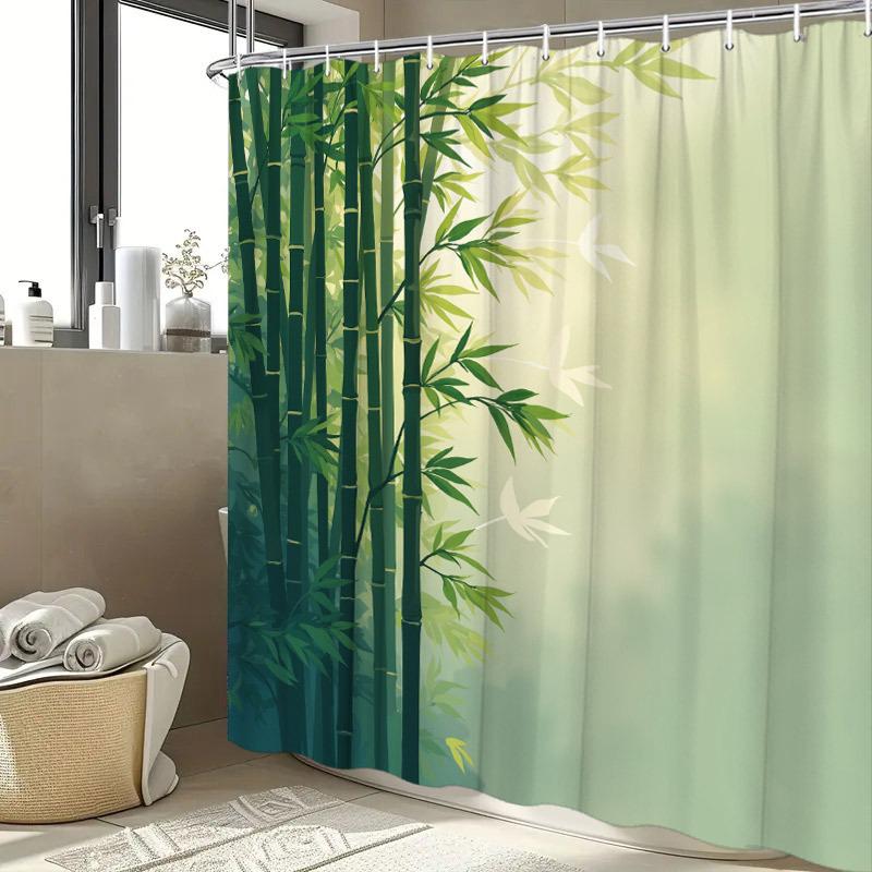 Elegant Bamboo Forest With Gentle Birds Waterproof Shower Curtain For Bathroom Decor