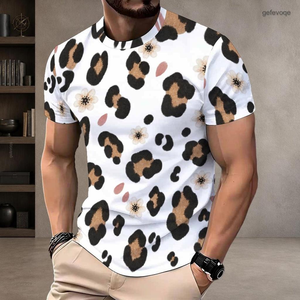 Men Plus Size Round Neck Short Sleeve Forest Camo Printed Straight Hem T Shirt