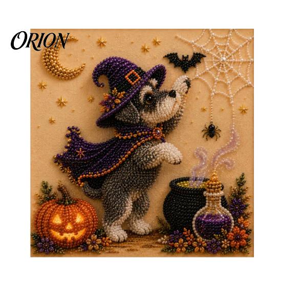 Clean Paint Free Art Set Halloween Faux Pearl Painting Kit, Puppy Ghost 3D Craft Unique Handmade Gift Idea for Adults Beginners, Home Wall Decor, DIY