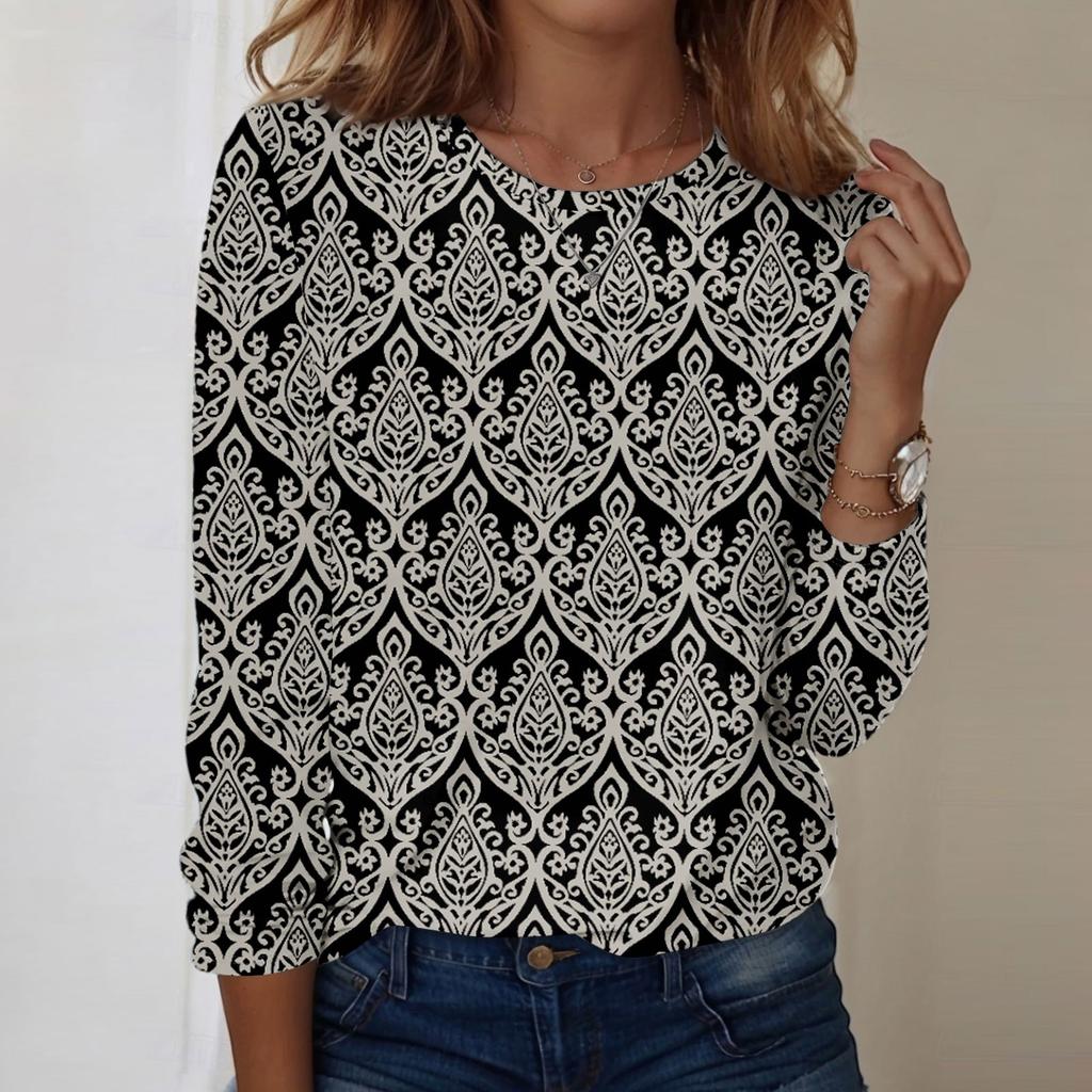 Long Sleeve Shirts For Women Cute Print Graphic Tees Blouses Casual Plus Size Basic Tops Pullover