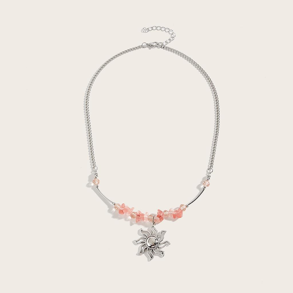 Bohemian Natural Stone Gravel Beaded Neck Chain Niche Temperament Sun Pendant Necklace