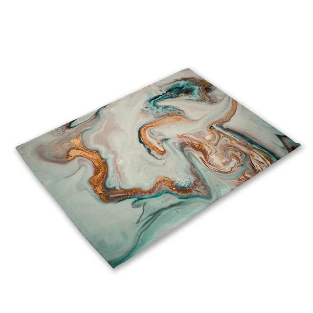 Green Rose Pink Marble Printing Linen Placemat for Dining Table Drink Coaster Home Decor Dining Mat Modern Kitchen Cup Pads