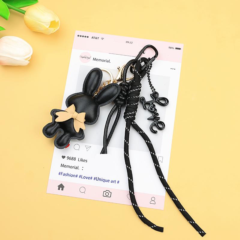 Yogodlns Adorable PU Leather Rabbit with Tiny Bow Bag Charm Keyring Cut Animal Pendant for Handbags & Backpak Design Hanging