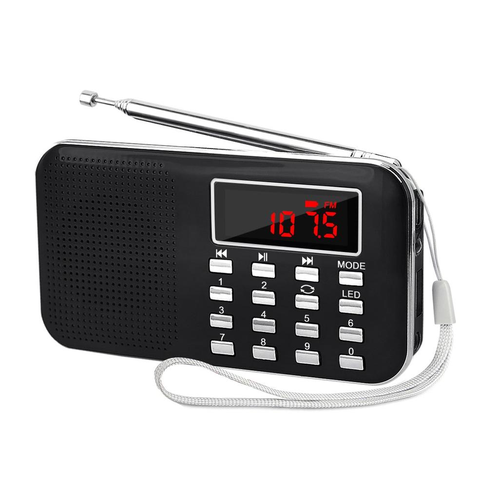 LEFON Wiederaufladbares Multifunktions-AM/FM-Taschenradio mit USB- und microSD-Kartenunterstützung, MP3-Player, LED-Licht und tragbarem Radio (Schwarz)