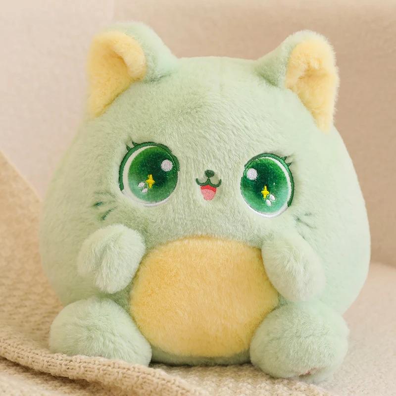 Zittende Dikke Kat Pluche Speelgoed Cartoon Dier Pluche Knuffel Blauw Roze Groen Wit Paars Grote Ogen Kawaii Poesje Cadeau 25cm
