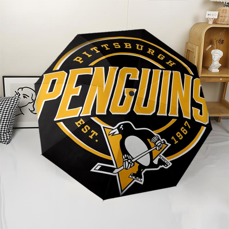 Pittsburgh Penguins Print Automatic Umbrella, 8 Rib Iron Frame, Plastic Handle, Suitable for Outdoor Travel &Daily , Ideal Gift