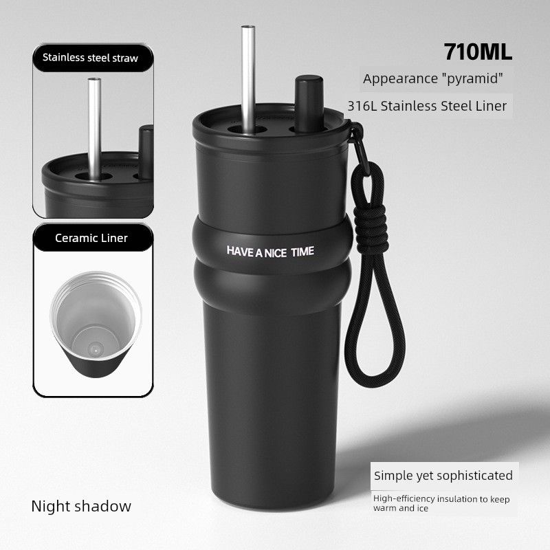 New 316 Stainless Steel Thermos Cup, Simple and Stylish, Large Capacity Thermos Cup with Ceramic Inner Liner, Portable Car Water Cup