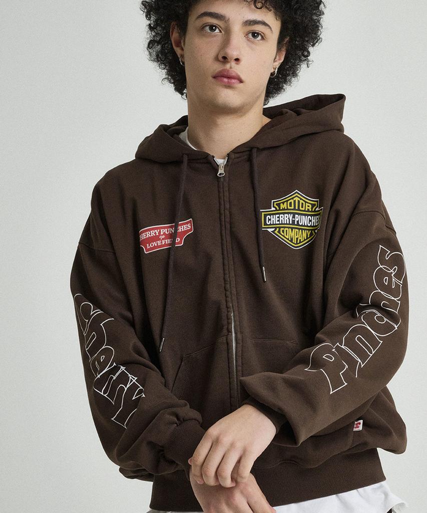 Cherry Punches Motor Company Zip-Up Hoodie (Brown)