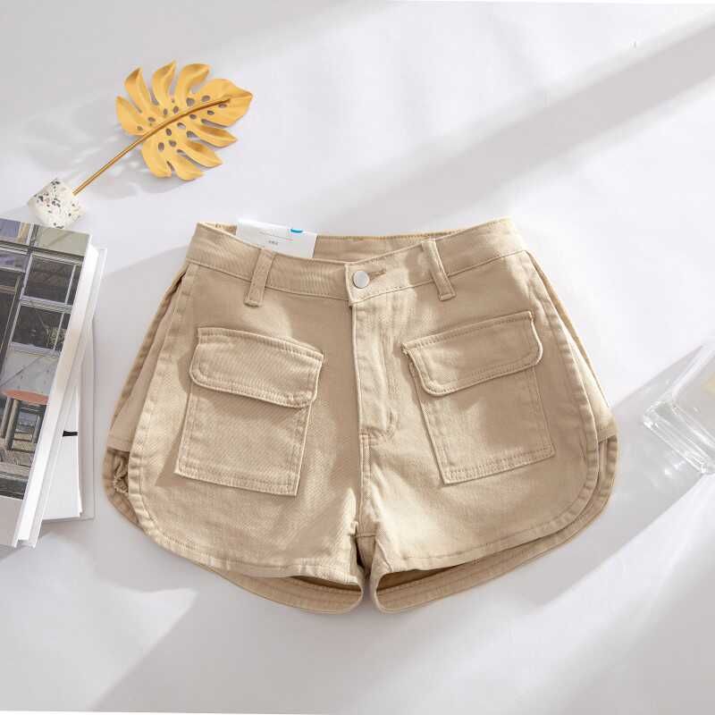 

Модный стиль Сексуальные Сексуальные Джинсовые брюки с высокой талией Летние с карманами Разрез Утягивающие Футляр Слим-фит Шорты Женская мода Khaki S