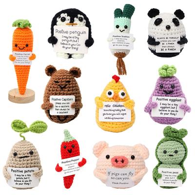 Crochet Positive Energy Dolls Mini Pocket Hug Handmade Plush Knitted Doll Hand-Woven Gifts Crochet Animals Desktop Decoration