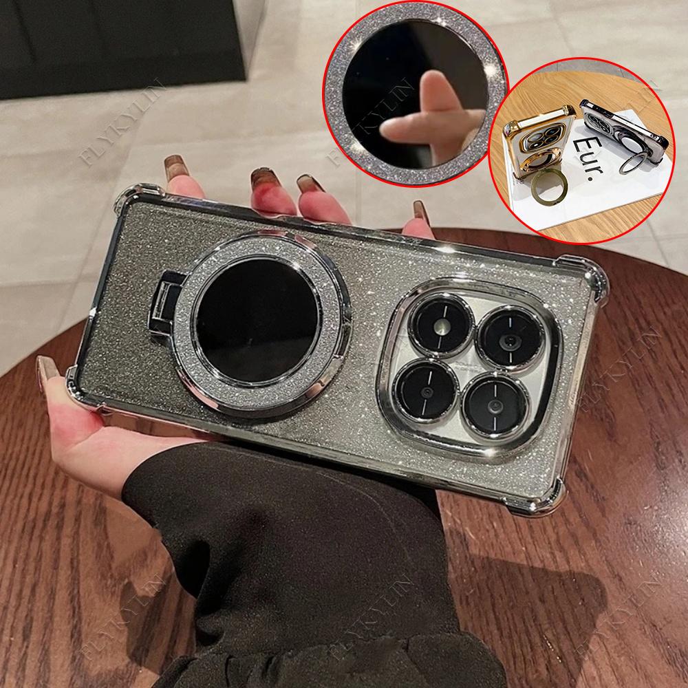 

Роскошный чехол для телефона с блестками и зеркальным кронштейном для Xiaomi Redmi Note 14 13 Pro Plus 5G 4G 14S 14 13 Pro, силиконовая накладка Redmi Note 13ProPlus