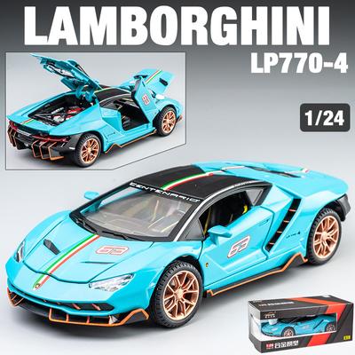 Modèle de voiture moulé sous pression Lambo LP770-4 à l'échelle 1/24, véhicule jouet à tirer avec son et lumière pour enfants, garçons et filles, collection de cadeaux