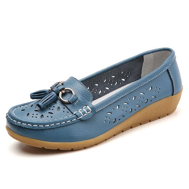 Summer Leather Women's Shoes Moccasins Platform Soft Boat Fashion Cutout Flats Casual Low Heel Nurse Lolita Shoes
