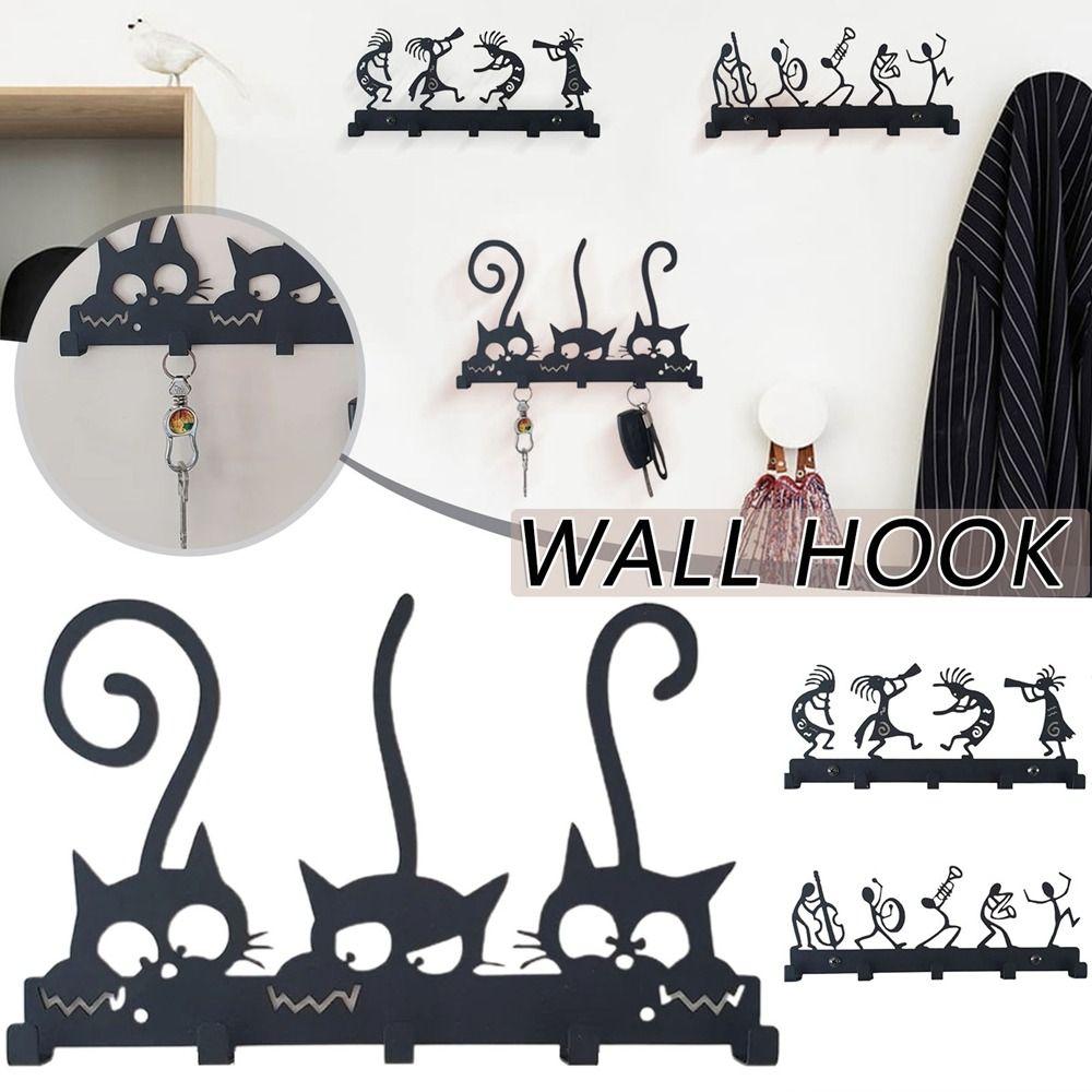Black Decorative Hanging Home Decor Wall Mounted Cat Shaped Hook Key Holder Key Hook Wall Hook