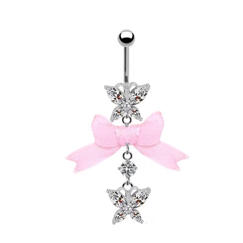 Gaibei Aesthetic Heart-shaped Bow Navel Ring - European, American, Japanese, Korean Styles, Navel Stud Piercing.