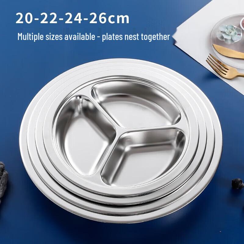 Fenfei 28 cm djup 316 rostfritt stål rund tallrik med 6 fack