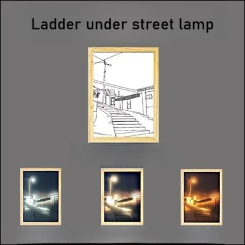 Beautiful LED Light Painting Indoor Sunlight Window Wooden Photo Light Dimming Wall Artwork Table Lamp Home Decor Night Lamp