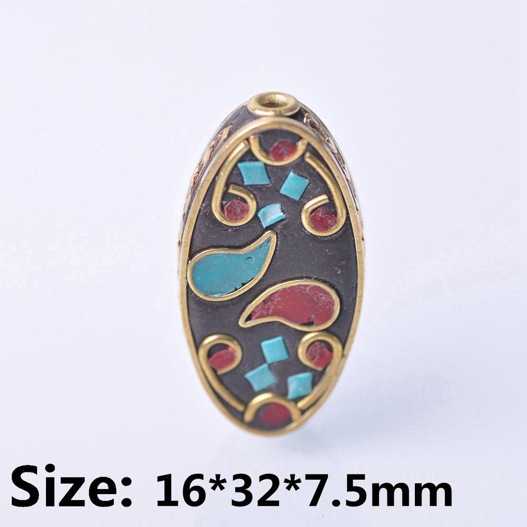 Handmade Nepalese Buddhist Tibetan Brass Metal & Clay Loose Craft Beads for Necklace Jewelry Making DIY