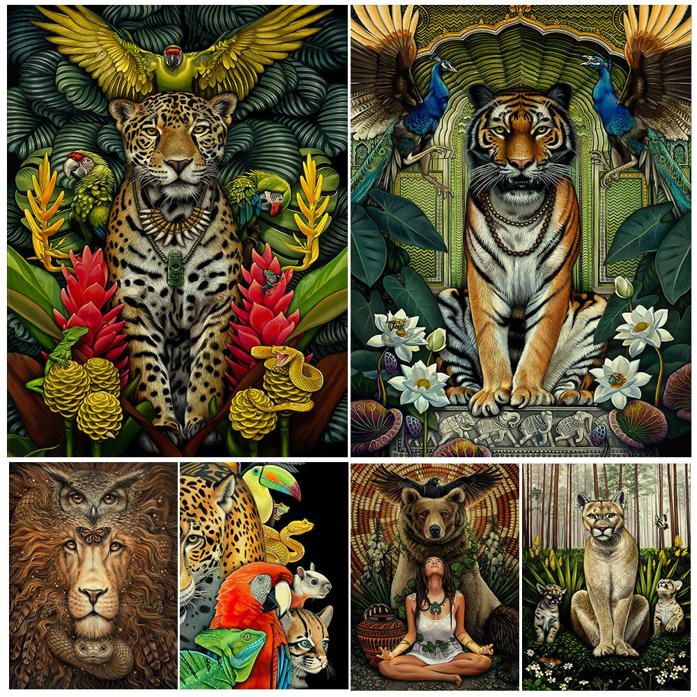 

Львы, совы, змеи, тигры, гепарды, медведи, художественные плакаты с дикой природой, картины маслом в стиле ретро с дикой природой