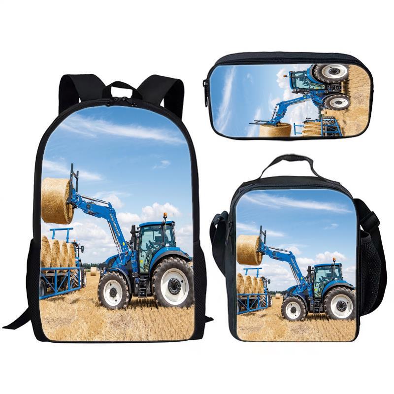 Klassieke Populaire Farming Simulator tractor 3D Print 3 stuks/Set leerling Schooltassen Laptop Dagrugzak Rugzak Lunchtas Etui