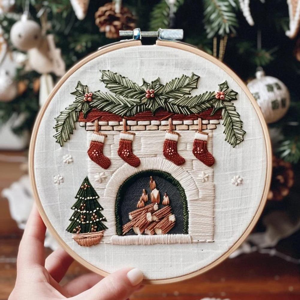 4 Sets Christmas Embroidery Kit Hand DIY Cross Stitch Kits For Beginner Christmas Embroidery Starter Kit With Hoop Needle Thread