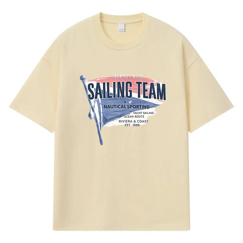 2026 Sailing Team Printed Graphic Y2k Harajuku Streetwear 100% Cotton T Shirt Casual Oversized Summer Men T-shirt