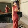 European and American High-end Light Luxury Sleeveless Stacked Collar Evening Dress, Satin Drape Slim-fitting Hip-wrapped Fishtail Annual Meeting