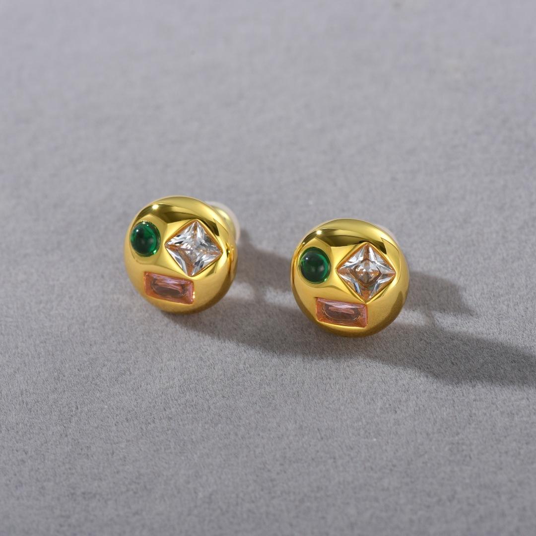 Premium Metal Doudou Inlaid Geometric Color Zircon S925 Silver Needle Earrings Niche Light Luxury Temperament Earrings Women