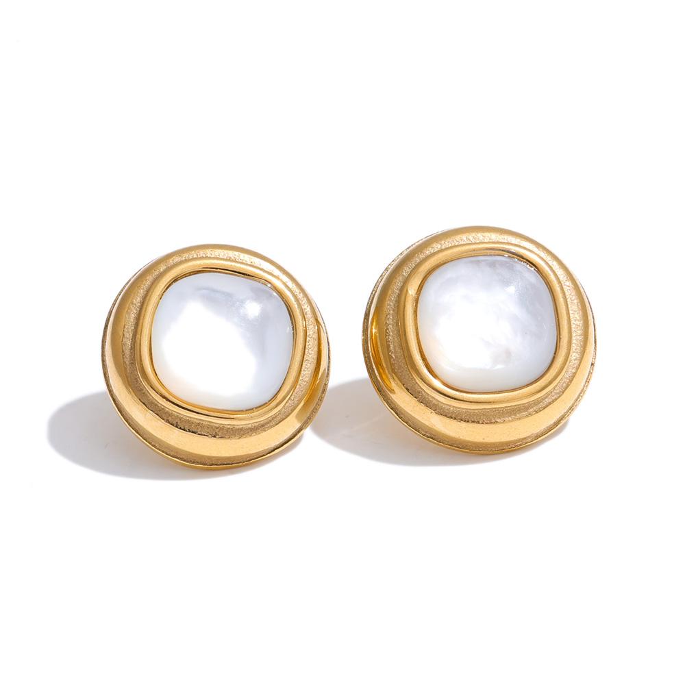 

Yhpup 13*13mm Daily Stainless Steel Thicker Shell Round Stud Earrings Water Resistant Versatile Fashion Basic Jewelry Wholesale