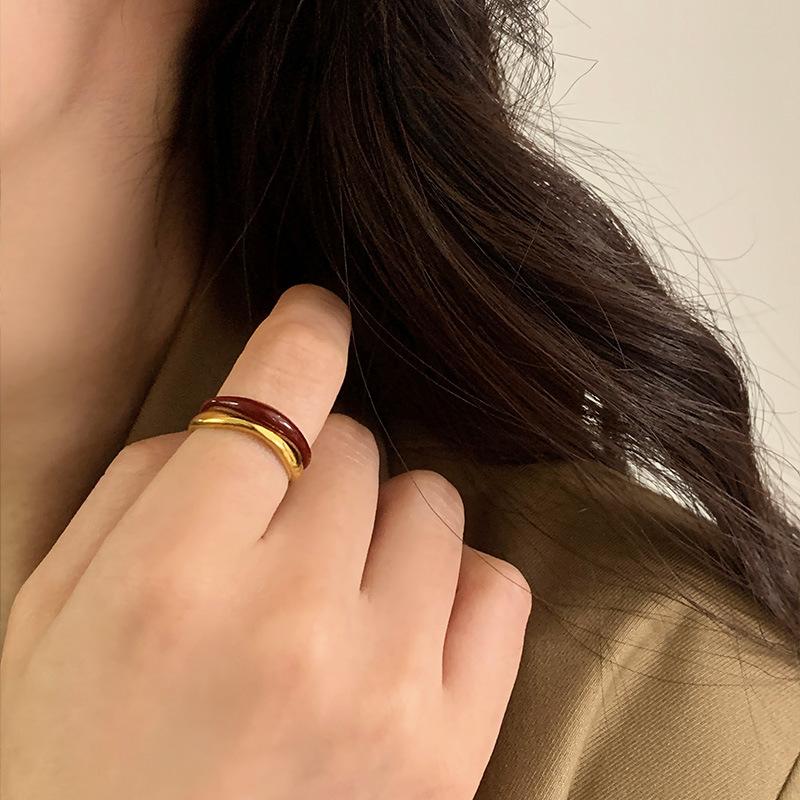 Light Luxury Oil Drop Double-layer Open Ring, Fashionable and Cold Wind Bamboo Titanium Steel Ring, Simple and Non-fading Ring