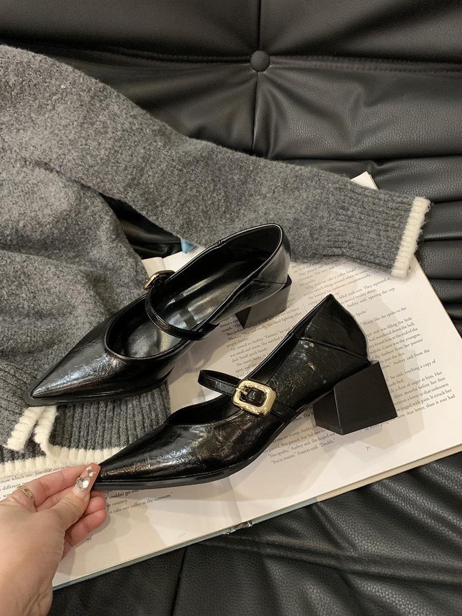 

Fashion Women s autumn new pointed retro high heels Fashionable versatile shallow mouth shoes minimalist comfortable women shoes 35 чёрный