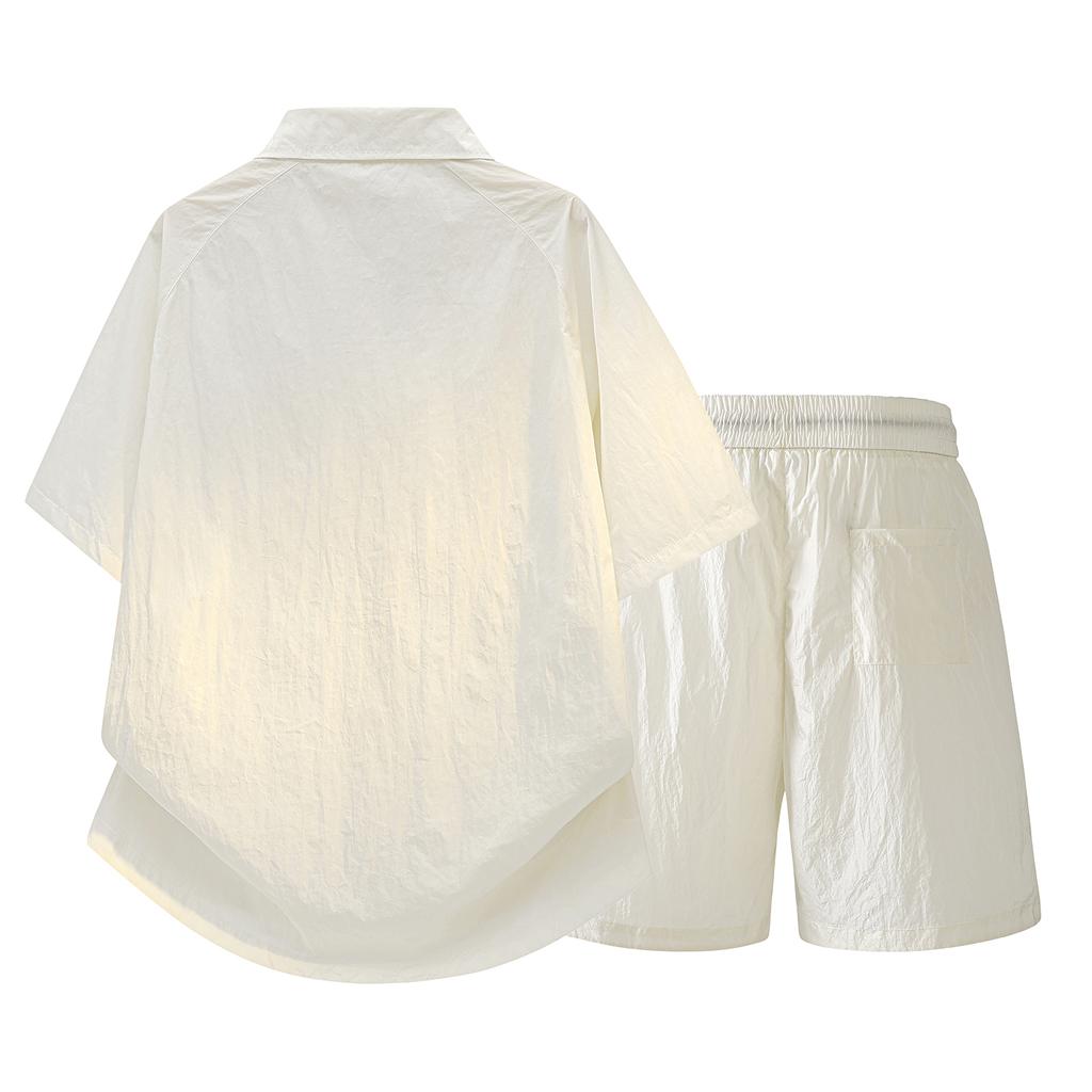 Summer Solid Color Basic Versatile Ice Silk Set Men's Shirt Short Sleeved Set Men's Two-piece Set