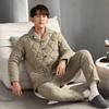 Men'S Pajamas Winter Woven Pure Cotton Three-Layer Thickened Velvet Padded Cotton Warm Homewear Winter Wear Suit