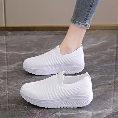 Women Thick Sole Mesh Little White Shoes Spring Summer New Round Toe Slip On Lightweight Breathable Casual Sneakers Walking Shoe