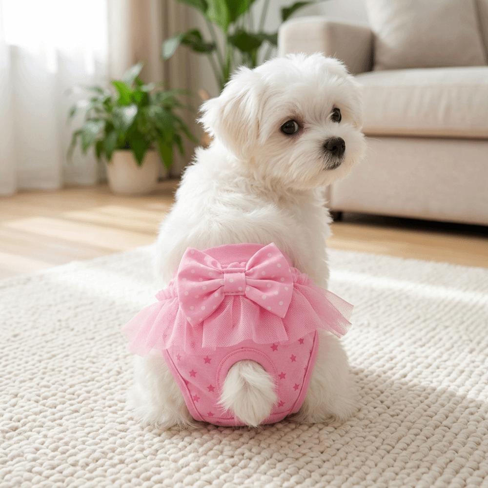 Pink Tone Pet Sanitary Pant Bow Decor Pet Short Pant Dog Physiological Pant  Dog Estrus Care